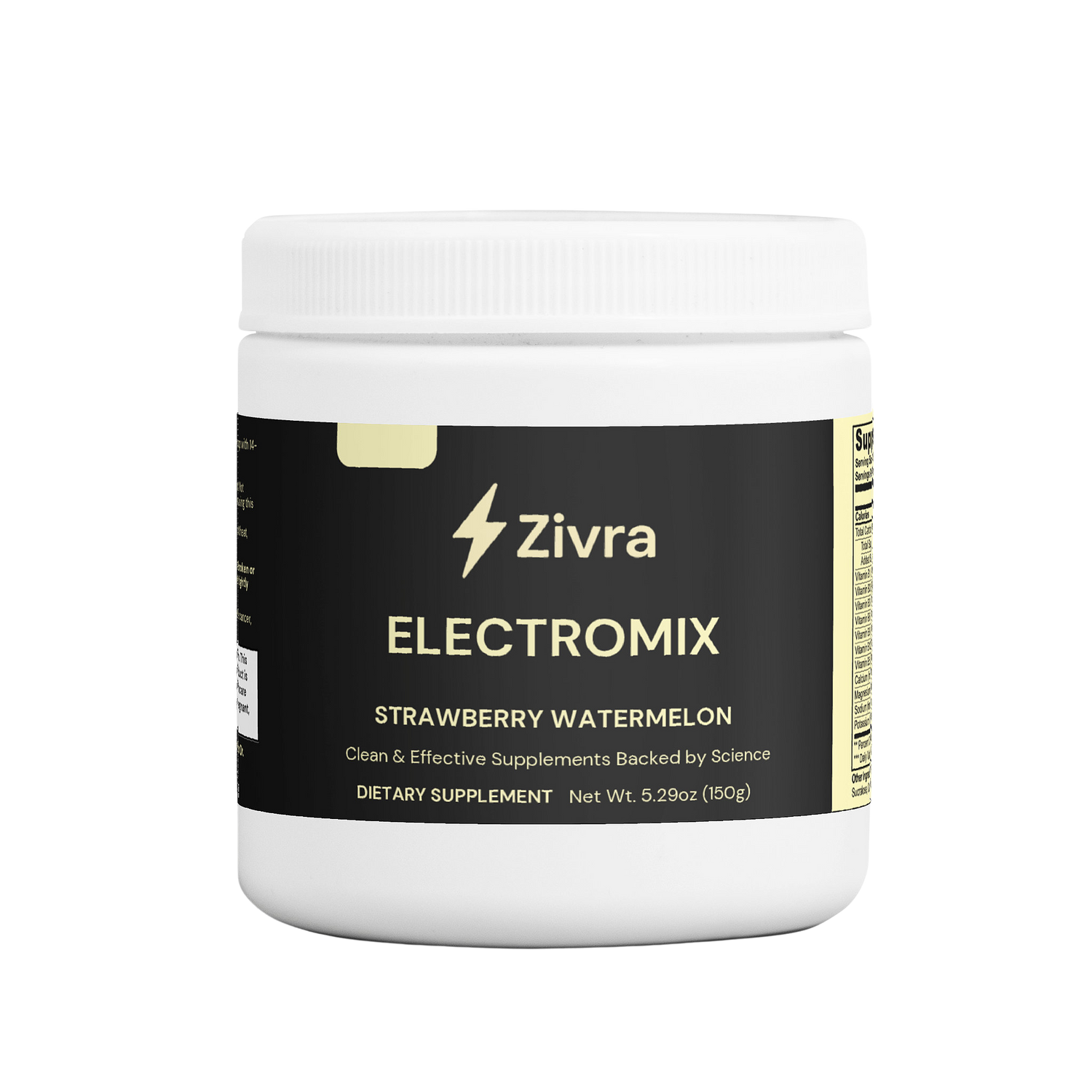 Zivra Electromix supplement container with black label on a white background