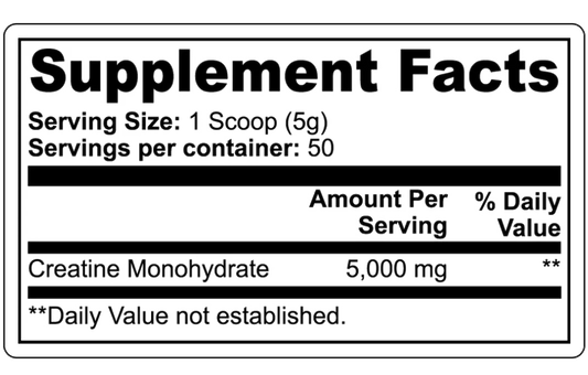 Zivra Creatine Monohydrate Supplement Facts Sheet