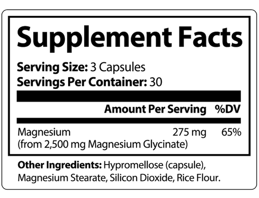 Zivra Magnesium Glycinate Supplement Facts Sheet
